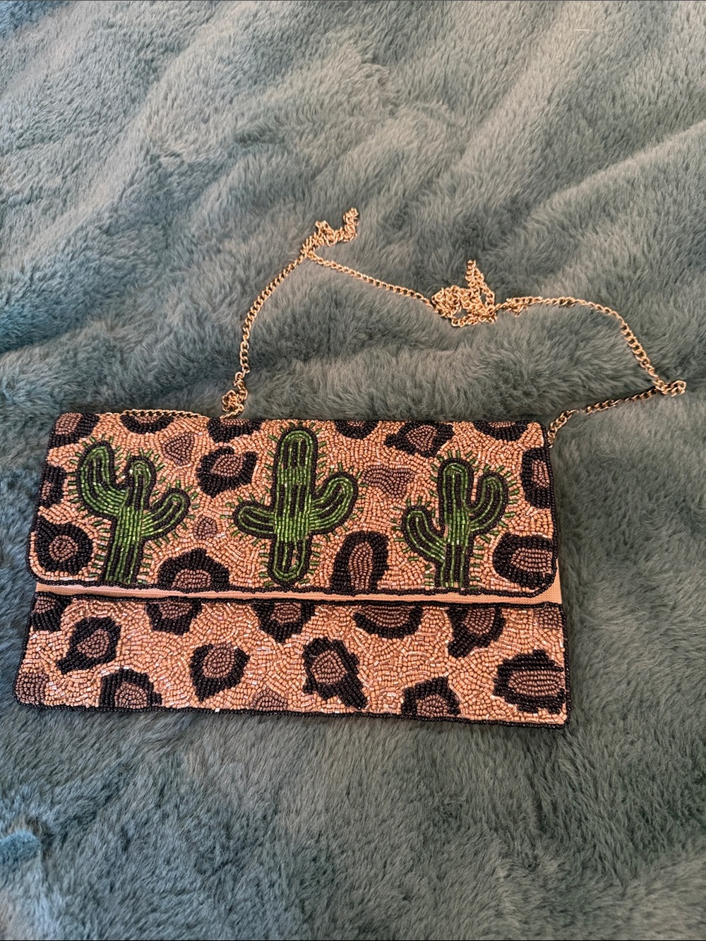 Beaded Cactus Clutch in Brown and Green